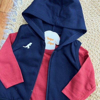 Conj. Colete Rex, Blusa Manga Longa e Calça de Moletom - Marinho e Vermelho